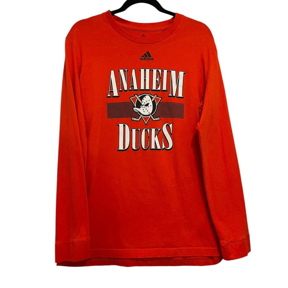 Mens L Large NHL Adidas Anaheim Ducks Reverse‎ Retro Long Sleeve T Shirt Hockey